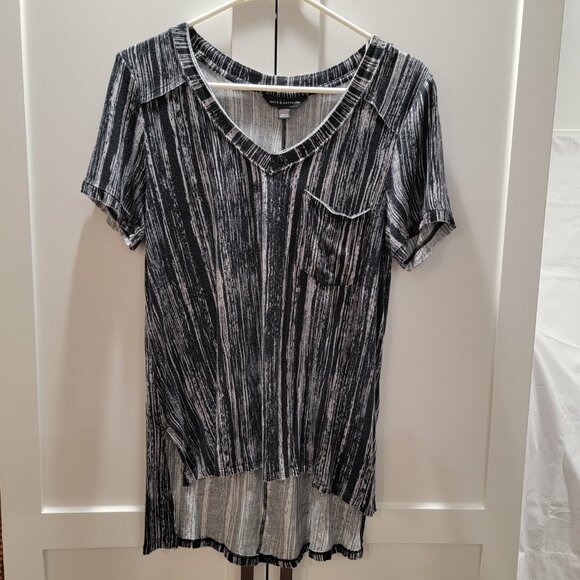 Rock Republic Stripped Tunic Top Black White Women Blouse Shirt Size Medium - Picture 4 of 15